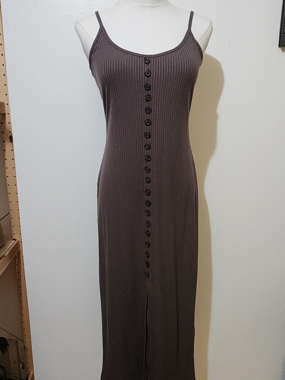 Dress Forum Brown Ribbed Button-Front Maxi Dress